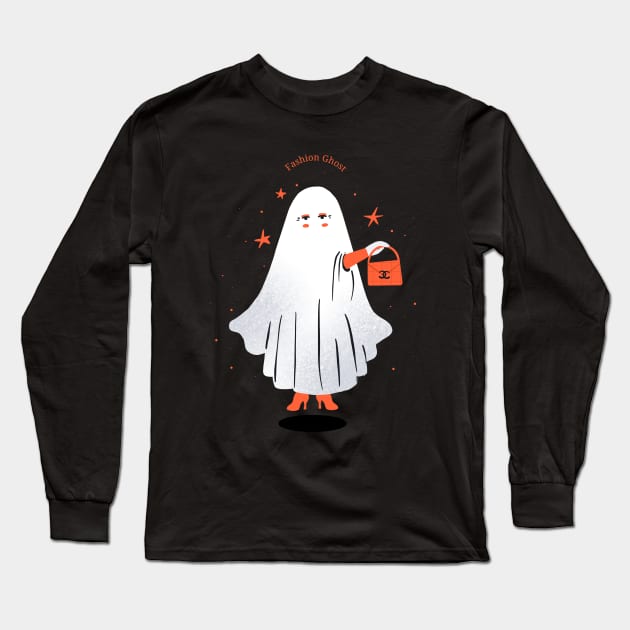 Fashion Ghost - Happy Halloween - Background Long Sleeve T-Shirt by London Colin